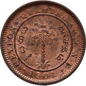 Ceylon, Victoria, 1837 - 1901, 1/4 Cent 1901, KM.90 (měď), 1.184g, pěkná patina,