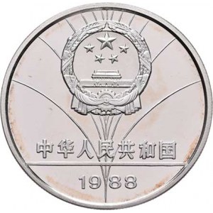 Čína - lidová demokratická republika, 1949 -, 5 Yuan 1988 - LOH Seoul - šerm, Y.172 (Ag900, 27.0g,