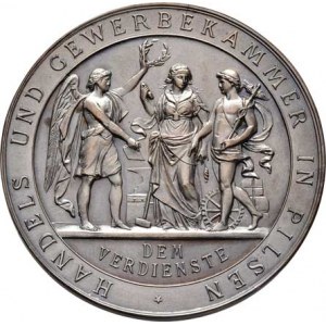 Praha - medaile Zemské jubilejní výstavy 1891, Peška - Obchodní a živnost. komora v Plzni b.l. -