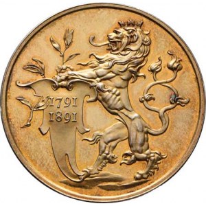 Praha - medaile Zemské jubilejní výstavy 1891, Braun - zlacený bronz pro spolupracovníky 1891 -