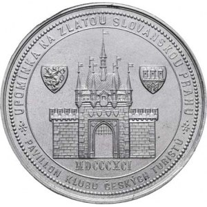 Praha - medaile Zemské jubilejní výstavy 1891, Pavilon Klubu českých turistů, opis / Petřínská