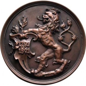Praha - medaile Zemské jubilejní výstavy 1891, Plechový medailon podle Braunovy medaile 1791/1891 -