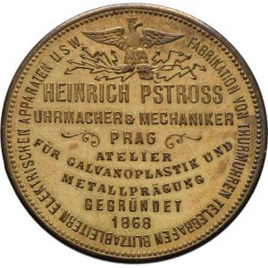 Praha - medaile Zemské jubilejní výstavy 1891, Jindřich Pštross - firemní adresní známka - orel