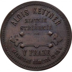 Praha - medaile Zemské jubilejní výstavy 1891, Alois Kettner - firemní adresní známka - 9-řádkový