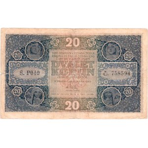 Československo - státovky I. emise, 20 Koruna 1919, série P040, BHK.10a, He.10a,