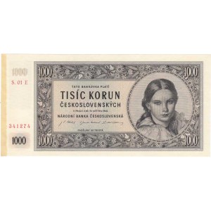 Československo - bankovky a státovky 1945 - 1953, 1000 Koruna 1945, série 01E, BHK.78d, He.84b,