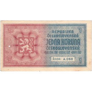 Československo - nevydané bankovky a státovky, 1 Koruna (1938), série A068, BHK.N1, He.28a,