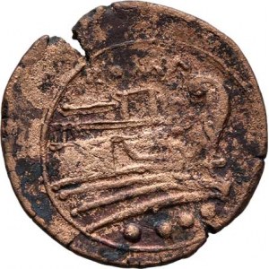Řím - republika, období 211 - 208 př.Kr., AE Triens, Hlava Romy zprava / příď lodi, nápis