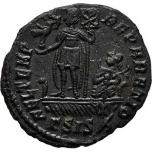 Constantius II., 337 - 361, AE3, Rv:FEL.TEMP.REPARATIO., císař na lodi,