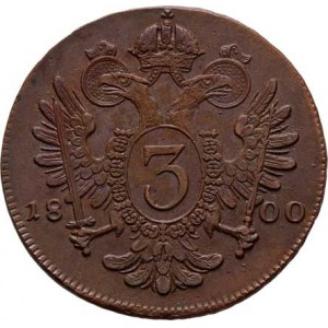František II., 1792 - 1835, Cu 3 Krejcar 1800 C, Praha, 8.838g, patina, téměř