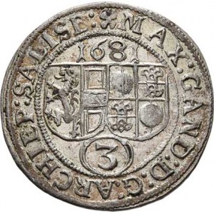 Salzburg-arcib., Max Gandolph, 1668 - 1687, 3 Krejcar 1681, Zot.2031, Pr.1687, KM.228, 1.524g,