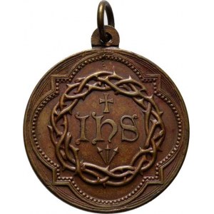 Církevní medaile - ražené svátostky kruhové, Svatý Ignác z Loyoly, francouzský opis/ monogram IHS