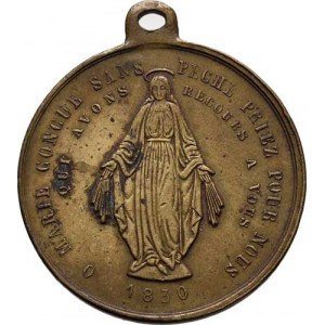 Církevní medaile - ražené svátostky kruhové, Pana Marie Immaculata, francouzské opisy / nápis ve
