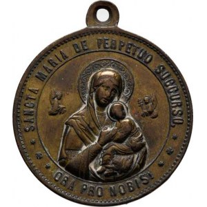 Církevní medaile - ražené svátostky kruhové, Panna Marie ustavičné pomoci, lat. opis / sv. Alfons,