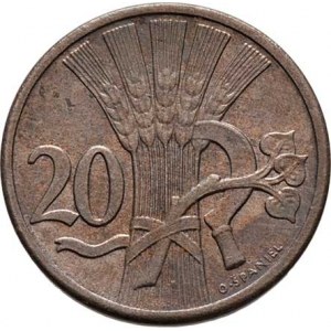 Československo 1918 - 1938, 20 Haléř 1921, KM.1 (CuNi), 3.361g, nep.hr., pěkná