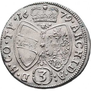 Leopold I., 1657 - 1705, 3 Krejcar 1679, Hall, Nech.2441, M-A.178, 1.462g,