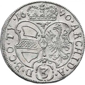 Leopold I., 1657 - 1705, 3 Krejcar 1690, Hall, Nech.2452, M-A.189, 1.460g,