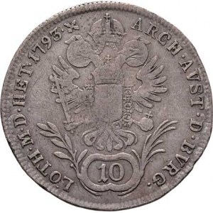 František II., 1792 - 1835, 10 Krejcar 1793 A, Vídeň, 3.492g, nep.just., dr.hr.,