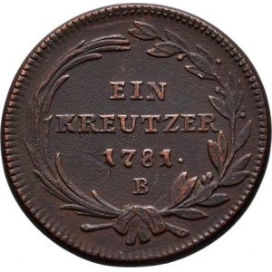 Josef II., (1765 -) 1780 - 1790, Cu Krejcar 1781 B, Kremnica, Husz.1894, P.46, 7.304g,