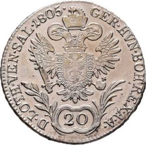 František II., 1792 - 1835, 20 Krejcar 1805 E, Karlovský Bělehrad, 6.481g,