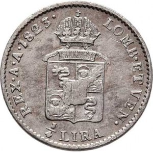 František II., 1792 - 1835, 1/4 Lira 1823 M, Milán, P.28, M-A.318, KM.4, 1.460g,