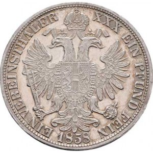 Rakouská a spolková měna, údobí let 1857 - 1892, Tolar spolkový 1858 A, 18.450g, stopa po oušku,