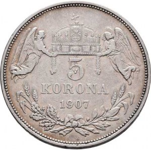 Korunová měna, údobí let 1892 - 1918, 5 Koruna 1907 KB, 23.922g, dr.hr., dr.rysky, pěkná
