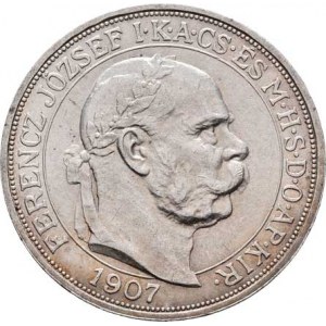 Korunová měna, údobí let 1892 - 1918, 5 Koruna 1907 KB - jubilejní, 23.919g, dr.hr.,