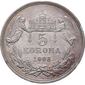Korunová měna, údobí let 1892 - 1918, 5 Koruna 1908 KB, 23.973g, dr.hr., dr.rysky, pěkná