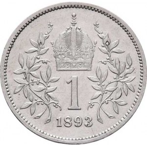 Korunová měna, údobí let 1892 - 1918, Koruna 1893, 4.997g, nep.hr., dr.rysky, pěkná patina