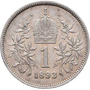 Korunová měna, údobí let 1892 - 1918, Koruna 1893, 5.028g, nep.hr., vlas.rysky, pěkná