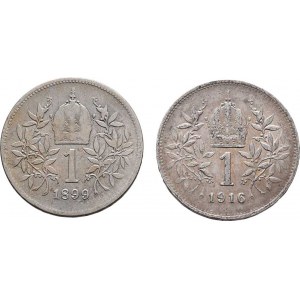 Korunová měna, údobí let 1892 - 1918, Koruna 1899 (2/2), 1916 (1/1), 4.825g, 5.011g,