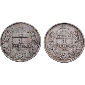 Korunová měna, údobí let 1892 - 1918, Koruna 1893 KB, 1896 KB, 4.953g, 4.819g, dr.hr.,