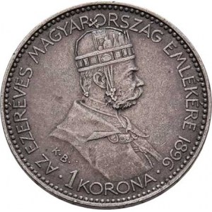 Korunová měna, údobí let 1892 - 1918, Koruna 1896 KB - mileniová, 4.969g, nep.hr.,