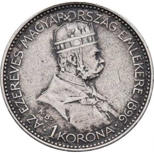 Korunová měna, údobí let 1892 - 1918, Koruna 1896 KB - mileniová, 4.937g, nep.hr., vl.škr.,