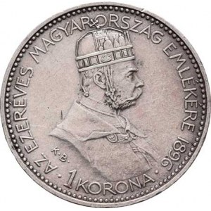 Korunová měna, údobí let 1892 - 1918, Koruna 1896 KB - mileniová, 4.997g, nep.hr.,