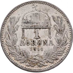 Korunová měna, údobí let 1892 - 1918, Koruna 1916 KB, 4.967g, nep.hr., vlas.rysky, patina