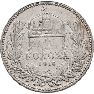 Korunová měna, údobí let 1892 - 1918, Koruna 1916 KB, 5.061g, nep.hr., nep.rysky, skvrnky