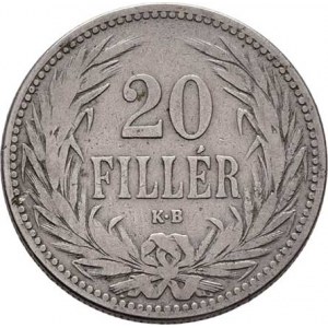 Korunová měna, údobí let 1892 - 1918, 20 Haléř 1892 KB, 3.886g, nep.hr., nep.rysky, patina