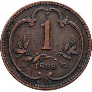 Korunová měna, údobí let 1892 - 1918, Haléř 1898, 1.681g, nep.hr., nep.rysky, patina R!