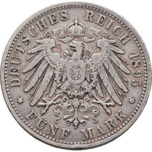 Badensko, Friedrich I., 1856 - 1907, 5 Marka 1895 G, Karlsruhe, KM.268 (Ag900), 27.620g,