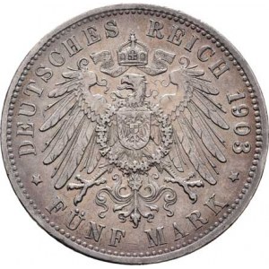 Badensko, Friedrich I., 1856 - 1907, 5 Marka 1903 G, Karlsruhe, KM.274 (Ag900), 27.728g,