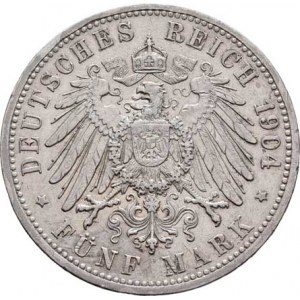Badensko, Friedrich I., 1856 - 1907, 5 Marka 1904 G, Karlsruhe, KM.274 (Ag900), 27.527g,