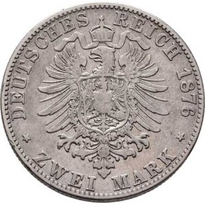 Badensko, Friedrich I., 1856 - 1907, 2 Marka 1876 G, Karlsruhe, KM.265 (Ag900), 11.025g,