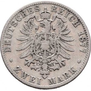 Badensko, Friedrich I., 1856 - 1907, 2 Marka 1877 G, Karlsruhe, KM.265 (Ag900), 10.872g,