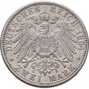 Badensko, Friedrich I., 1856 - 1907, 2 Marka 1904 G, Karlsruhe, KM.272 (Ag900), 11.064g,