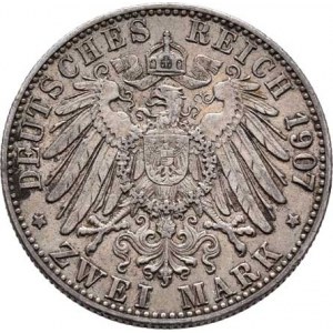 Badensko, Friedrich I., 1856 - 1907, 2 Marka 1907 G, Karlsruhe, KM.272 (Ag900), 11.071g,