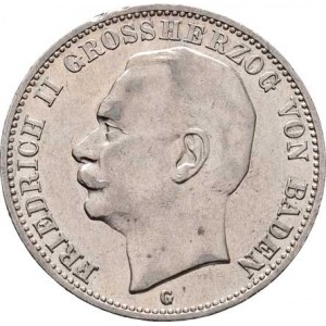 Badensko, Friedrich II., 1907 - 1918, 3 Marka 1910 G, Karlsruhe, KM.280 (Ag900), 16.677g,