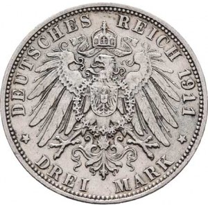 Bavorsko, Otto, 1886 - 1912, 3 Marka 1911 D, Mnichov, KM.515 (Ag900), 16.600g,
