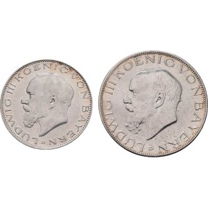 Bavorsko, Ludwig III., 1913 - 1918, 3 Marka 1914 D, 2 Marka 1914 D, KM.519,520 (Ag900),